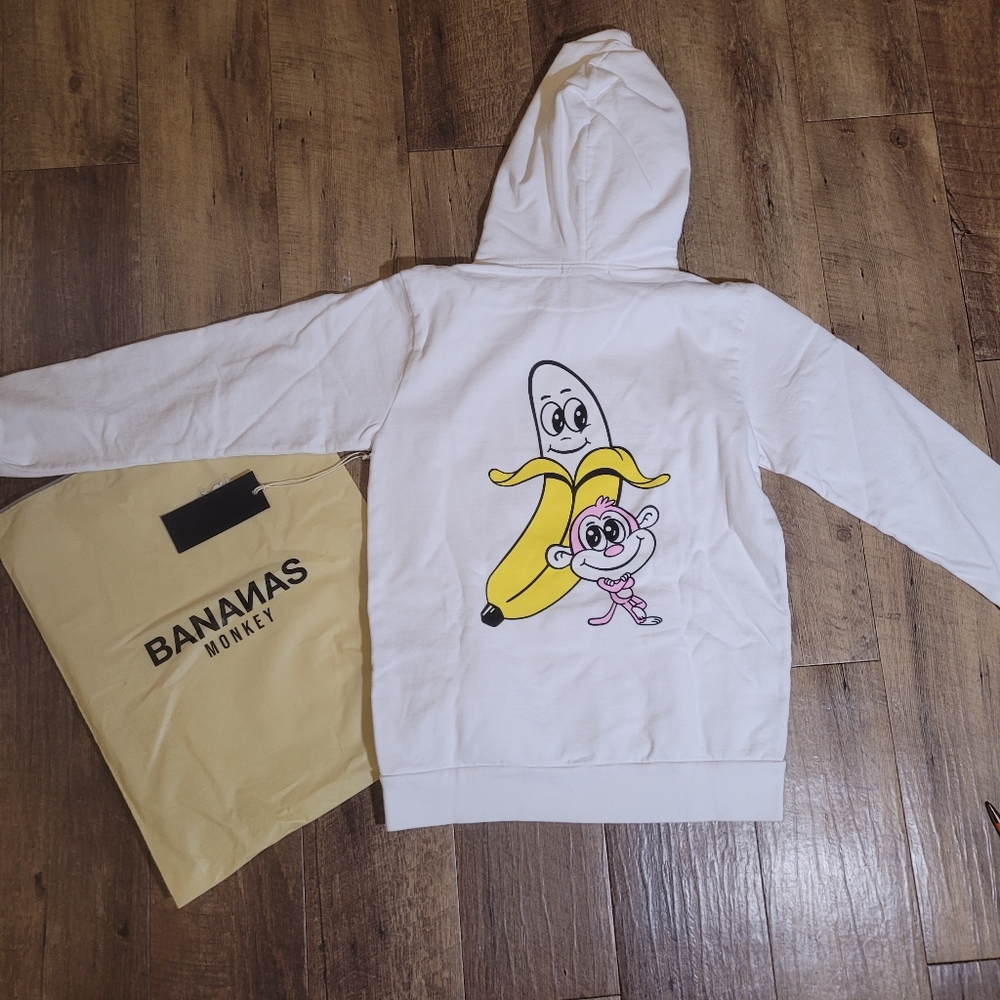 NWTS Bananas Monkey White Graphic Hoodie
